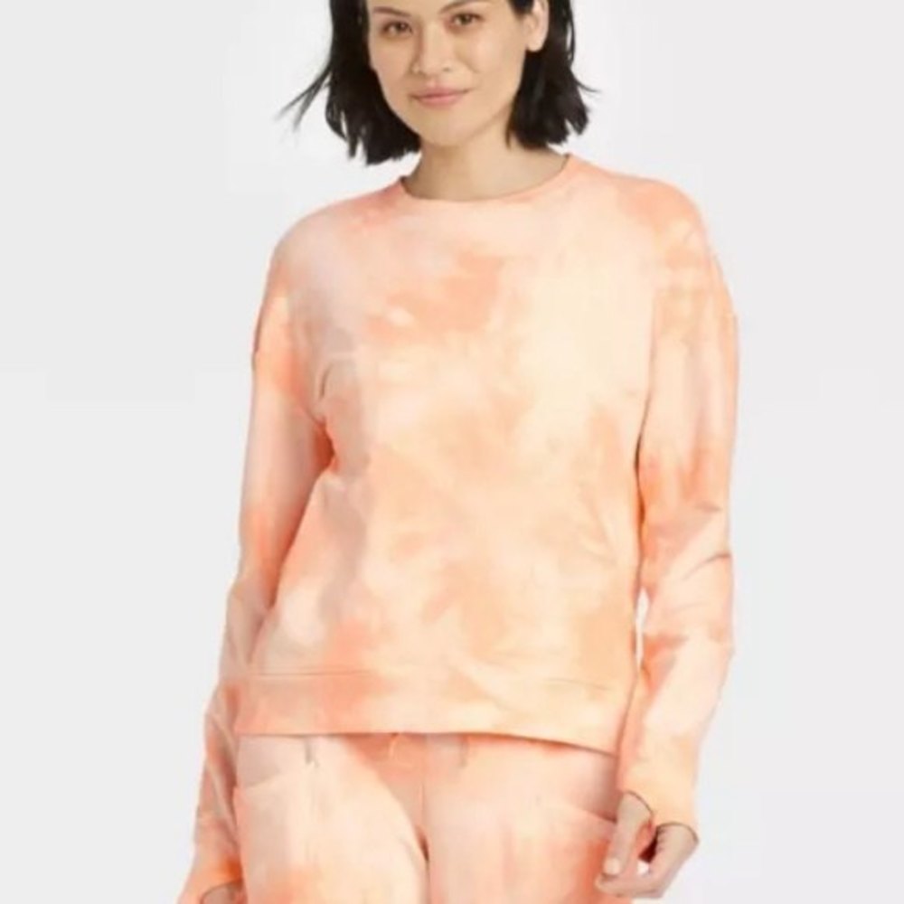 All in Motion Fleece Crewneck Pullover Orange athleisure loungewear long sleeve